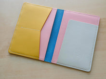 Load image into Gallery viewer, Handmade Pastel Blue, Pink, Yellow and White Italian Leather Passport and Papers Cover