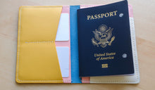 Load image into Gallery viewer, Handmade Pastel Blue, Pink, Yellow and White Italian Leather Passport and Papers Cover