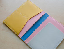 Load image into Gallery viewer, Handmade Pastel Blue, Pink, Yellow and White Italian Leather Passport and Papers Cover
