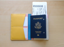 Load image into Gallery viewer, Handmade Pastel Blue, Pink, Yellow and White Italian Leather Passport and Papers Cover