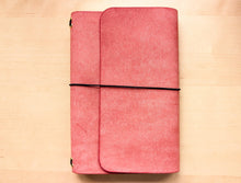 Load image into Gallery viewer, Your choice of style Handmade Tri/Bifold Travel Notebooks in Italian Pink Badalassi Carlo Vegetable Tanned Leather.