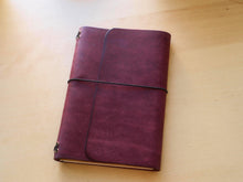 Load image into Gallery viewer, Your choice of style Handmade Tri/Bifold Travel Notebooks in Italian Burgundy Badalassi Carlo Vegetable Tanned Leather.