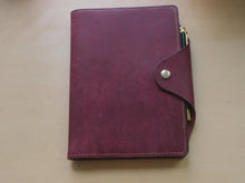 Load image into Gallery viewer, Handmade burgundy A5 Italian leather notebook cover with special edition matching Hobonichi Notebook