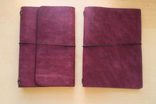 Load image into Gallery viewer, Your choice of style Handmade Tri/Bifold Travel Notebooks in Italian Burgundy Badalassi Carlo Vegetable Tanned Leather.