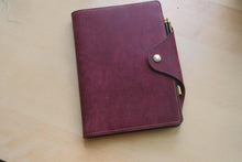 Load image into Gallery viewer, Handmade burgundy A5 Italian leather notebook cover with special edition matching Hobonichi Notebook