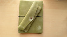 Load image into Gallery viewer, Handmade Pistachio Leather A5 Travel Journal and Pen/Pencil Case Gift Set