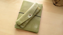 Load image into Gallery viewer, Handmade Pistachio Leather A5 Travel Journal and Pen/Pencil Case Gift Set