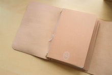 Load image into Gallery viewer, Handmade A5 Trifold Travel Notebook in Natural Badalassi Carlo Pueblo Italian Vegetable Tanned Leather.