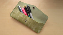 Load image into Gallery viewer, Handmade Pistachio Leather A5 Travel Journal and Pen/Pencil Case Gift Set