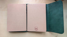 Load image into Gallery viewer, Handmade Emerald Green Leather A5 Trifold Travel Journal and Pen/Pencil Case Gift Set