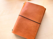 Load image into Gallery viewer, Handmade London Tan Leather Travel Notebooks: A5 Trifold/Bifold, and Passport
