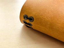 Load image into Gallery viewer, Handmade A5 Trifold Travel Notebook in Golden Yellow Badalassi Carlo Pueblo Italian Vegetable Tanned Leather.