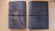 Load image into Gallery viewer, Handmade Vintage Gray Leather Travel Notebooks: A5 Trifold/Bifold, Travelers/Midori and Passport Size