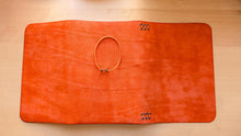 Load image into Gallery viewer, Handmade A5 Leather Trifold Travel Notebook in Mandarin Orange Italian leather