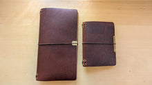 Load image into Gallery viewer, Dark Brown Horween Cypress Midori/Traveler's size and Passport size Leather travel notebook
