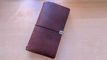 Load image into Gallery viewer, Dark Brown Horween Cypress Midori/Traveler's size and Passport size Leather travel notebook