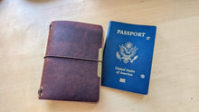 Load image into Gallery viewer, Dark Brown Horween Cypress Midori/Traveler's size and Passport size Leather travel notebook