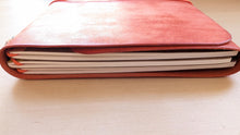 Load image into Gallery viewer, Handmade A5 Leather Trifold Travel Notebook in Mandarin Orange Italian leather
