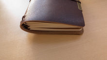 Load image into Gallery viewer, Dark Brown Horween Cypress Midori/Traveler's size and Passport size Leather travel notebook