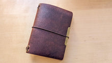 Load image into Gallery viewer, Dark Brown Horween Cypress Midori/Traveler's size and Passport size Leather travel notebook