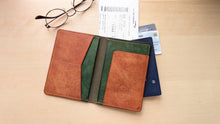 Load image into Gallery viewer, Handmade Green and Burt Orange Badalassi Carlo Italian Leather Passport and Papers Cover
