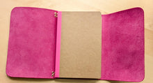 Load image into Gallery viewer, Handmade Leather Trifold A5, A6, and Bifold Passport Travel Notebooks in Bright Fuschia Italian Leather