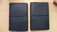 Load image into Gallery viewer, Handmade A5 Trifold/Bifold Leather Notebooks: All Black Edition in Badalassi Carlo Minerva