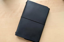 Load image into Gallery viewer, Handmade A5 Trifold/Bifold Leather Notebooks: All Black Edition in Badalassi Carlo Minerva