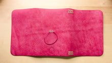 Load image into Gallery viewer, Handmade Leather Trifold A5, A6, and Bifold Passport Travel Notebooks in Bright Fuschia Italian Leather