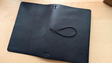 Load image into Gallery viewer, Handmade A5 Trifold/Bifold Leather Notebooks: All Black Edition in Badalassi Carlo Minerva