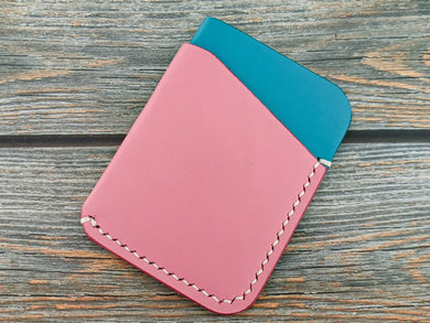 Pink and Blue Italian Leather Slim Wallet
