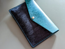 Load image into Gallery viewer, Sea Blue and Bright Navy Hand Sewn Italian Leather Clutch
