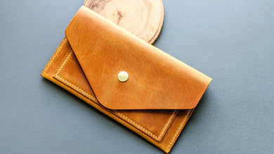 Golden Hand Sewn Italian Leather Envelope Cash/Card Wallet