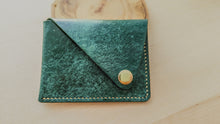 Load image into Gallery viewer, Emerald Green Italian Leather Asymmetrical Minimalist Snap Wallet
