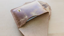 Load image into Gallery viewer, Caramel Italian Leather Asymmetrical Minimalist Snap Wallet
