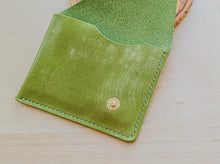 Load image into Gallery viewer, Pistachio Green Italian Leather Asymmetrical Minimalist Snap Wallet
