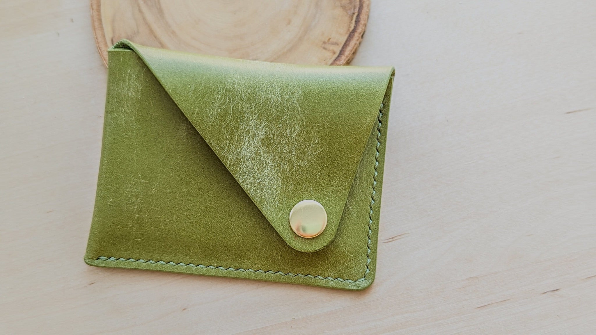 Pistachio Green Italian Leather Asymmetrical Minimalist Snap