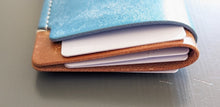 Load image into Gallery viewer, Sky Blue and Caramel 3 Pocket Italian Leather Slim Wallet
