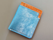 Load image into Gallery viewer, Sky Blue and Caramel 3 Pocket Italian Leather Slim Wallet
