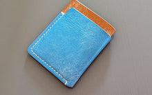 Load image into Gallery viewer, Sky Blue and Caramel 3 Pocket Italian Leather Slim Wallet
