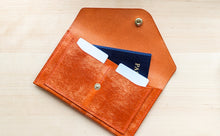 Load image into Gallery viewer, Orange Hand Sewn Italian Leather Envelope Cash/Card Wallet
