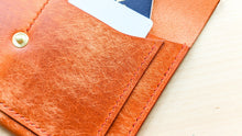 Load image into Gallery viewer, Orange Hand Sewn Italian Leather Envelope Cash/Card Wallet

