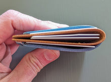 Load image into Gallery viewer, Sky Blue and Caramel 3 Pocket Italian Leather Slim Wallet
