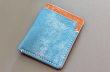Load image into Gallery viewer, Sky Blue and Caramel 3 Pocket Italian Leather Slim Wallet
