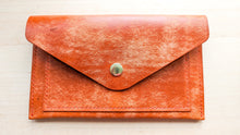 Load image into Gallery viewer, Orange Hand Sewn Italian Leather Envelope Cash/Card Wallet
