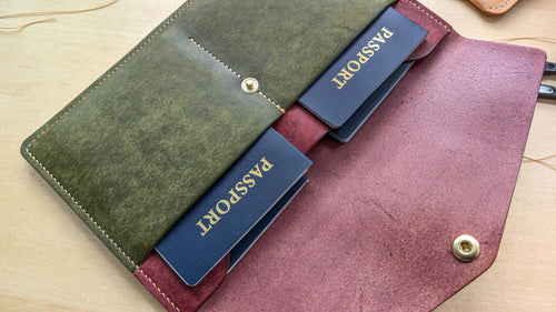 Burgundy and Olive Hand Sewn Italian Leather Travel Case