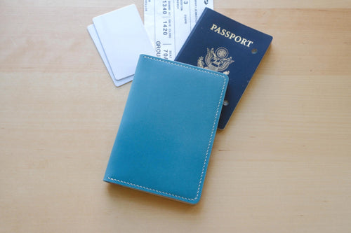 Handmade Pastel Blue, Pink, Yellow and White Italian Leather Passport and Papers Cover