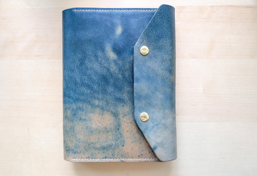 Marbled Blue Horse Leather A5 Leather notebook Cover