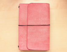 Load image into Gallery viewer, Your choice of style Handmade Tri/Bifold Travel Notebooks in Italian Pink Badalassi Carlo Vegetable Tanned Leather.
