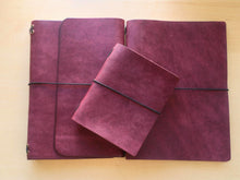 Load image into Gallery viewer, Your choice of style Handmade Tri/Bifold Travel Notebooks in Italian Burgundy Badalassi Carlo Vegetable Tanned Leather.
